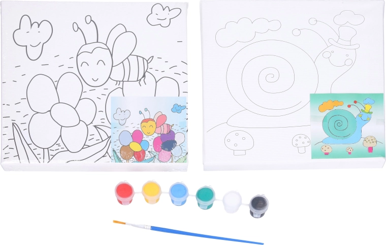 Todo en uno: pinturas y pincel en el paquete