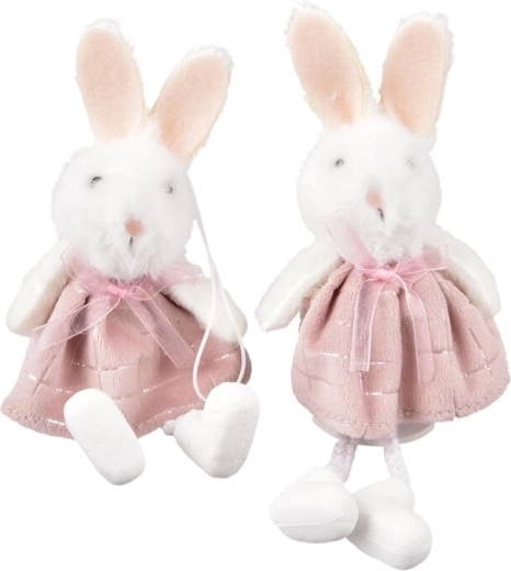 Conejo decorativo de poliéster rosa/blanco 15 cm (2 variantes)