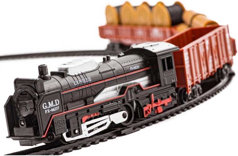 Locomotora de vapor y 3 vagones para viajes de carga llenos de acción
