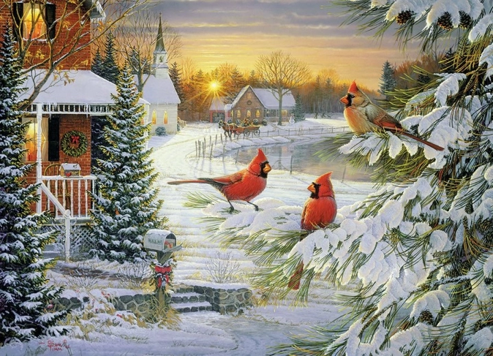 Puzzle Cardenales al atardecer 1000 piezas Cobble Hill
