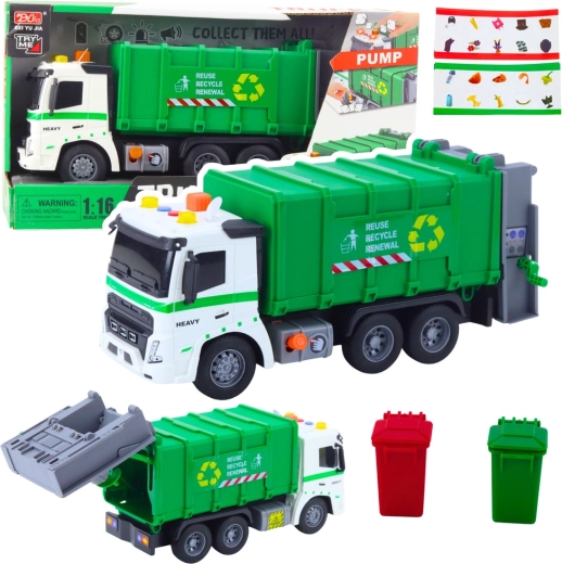 Camión de basura verde 1:16 con luces y sonidos