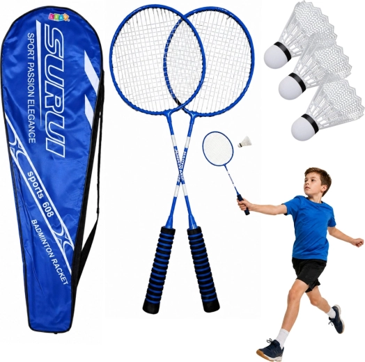 Set de bádminton con 2 raquetas, 3 volantes y funda – azul