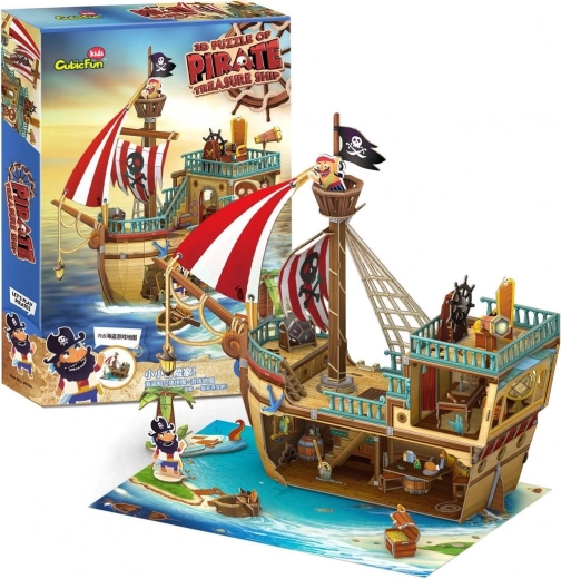 Rompecabezas 3D de barco pirata con tesoro