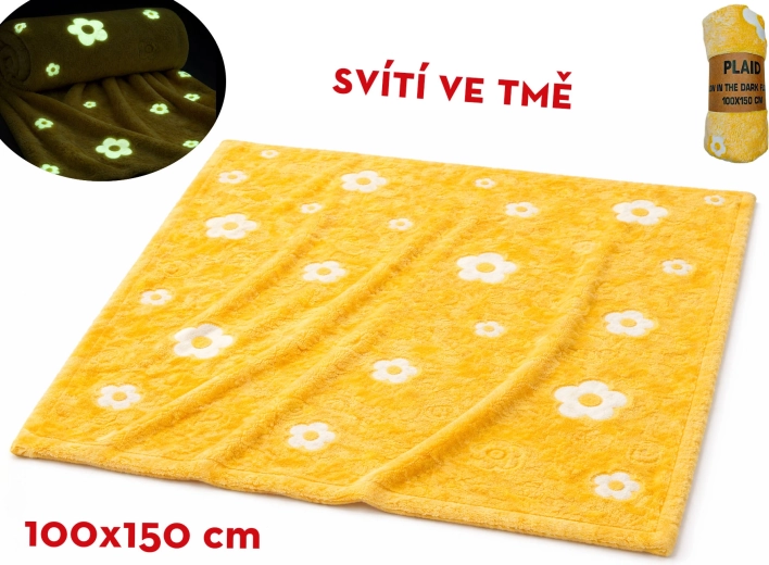 Manta de felpa luminosa con motivo floral 100 × 150 cm amarilla