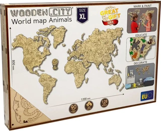 Mapa del mundo de madera con animales Wooden.City XL