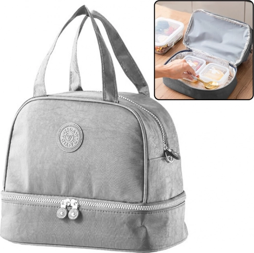 Bolsa térmica para almuerzo con correa ajustable plateada
