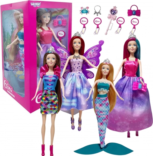 WOOPIE Set de 4 Princesas Mágicas - Caja de Muñecas 4en1 con Accesorios