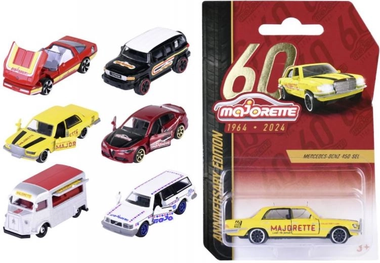 Coche metálico de aniversario Majorette 1:64 – 60 años, mix de modelos