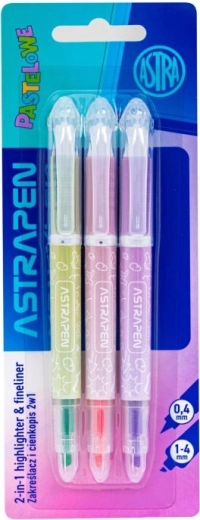 Astra rotuladores resaltadores 2 en 1 pastel, set de 3 uds
