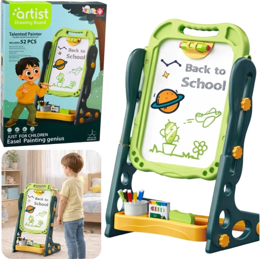 Pizarra magnética de doble cara para niños verde, de tiza y borrable en seco, set de 52 piezas