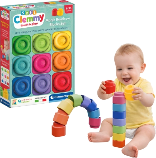 CLEMENTONI Clemmy Arcoíris mágico – bloques sensoriales blandos, 9 piezas