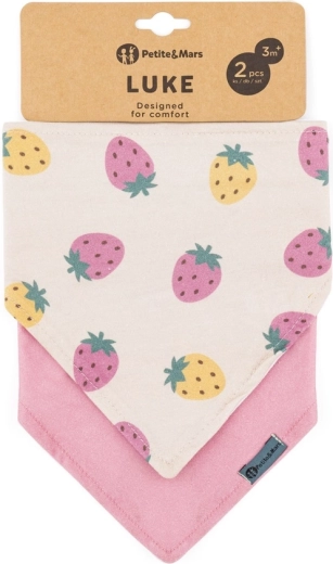 Babero bandana Petite&Mars Luke, 2 uds, beige strawberries y dusty rose