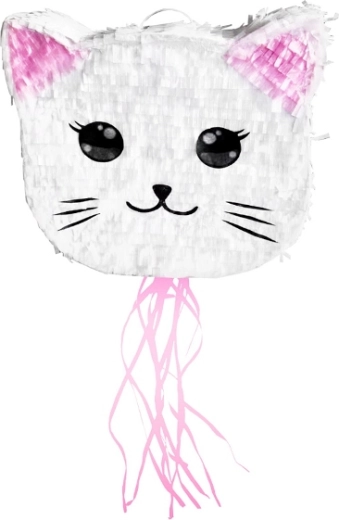 Piñata de gatita con cuerdas para tirar