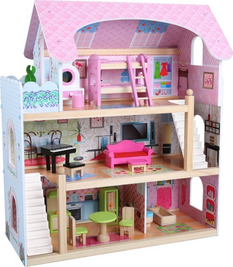 Casa de muñecas de madera Mila con 16 accesorios BABU