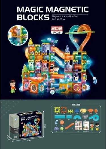 Juego de construcción 3D magnético con luz, 202 piezas