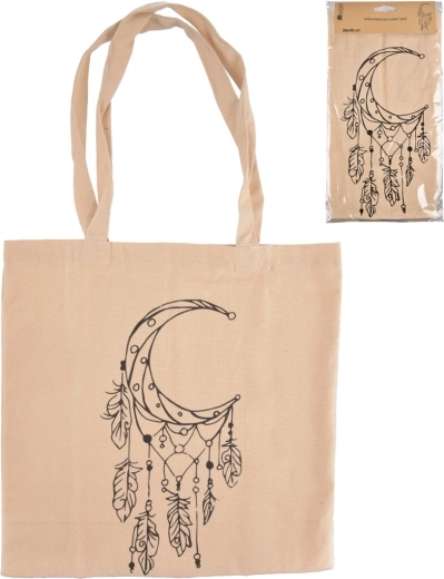 Bolsa de algodón beige con motivo Atrapasueños 36 × 40 cm