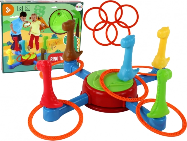 Juego infantil de habilidad: lanzamiento de aros con dinosaurios