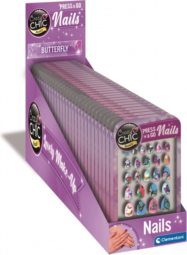 Puntas de uñas autoadhesivas CRAZY CHIC Mariposa de Clementoni