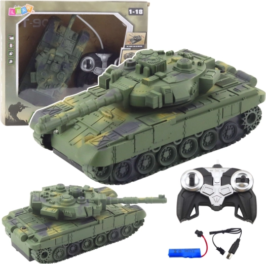 Tanque RC T-90 1:18 verde con luces y sonidos