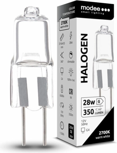 Bombilla halógena Modee ECO G4 28 W, 350 lm, blanco cálido, regulable