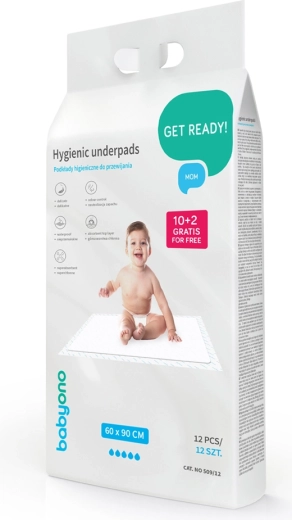 Empapadores desechables BABYONO 60 × 90 cm, 12 uds.