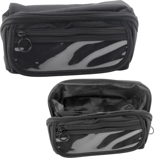Estuche escolar negro plegable con bolsillo transparente