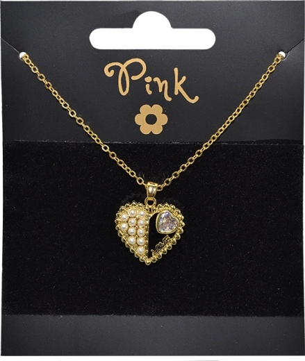 Collar chapado en oro con colgante de corazón y perlas LOVE