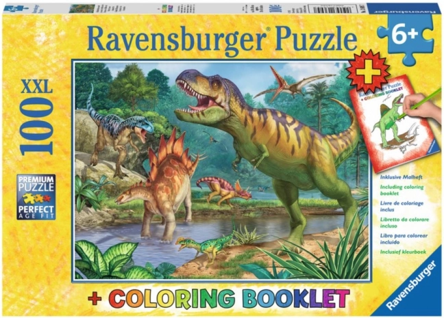Puzzle mundo prehistórico de dinosaurios XXL 100 piezas + libro para colorear RAVENSBURGER