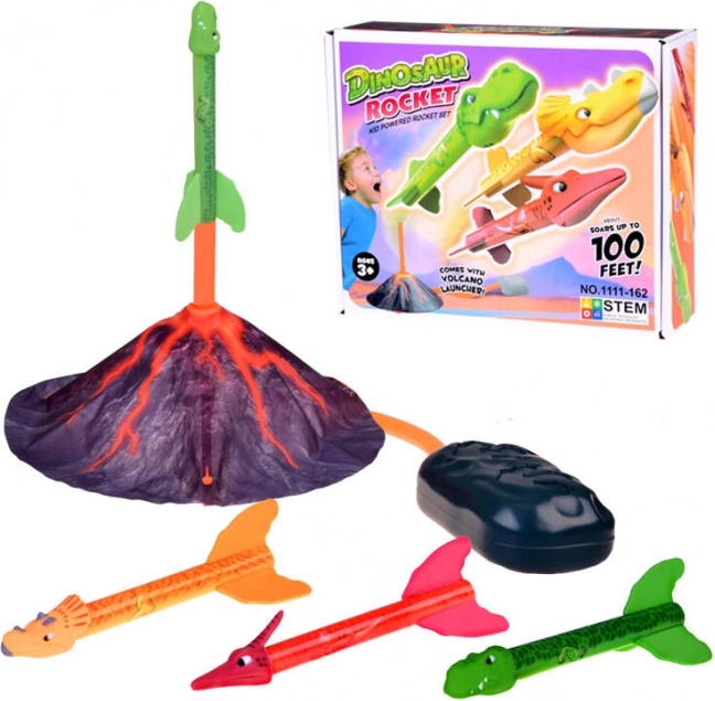 Set lanzador volcánico de cohetes de dinosaurios para niños