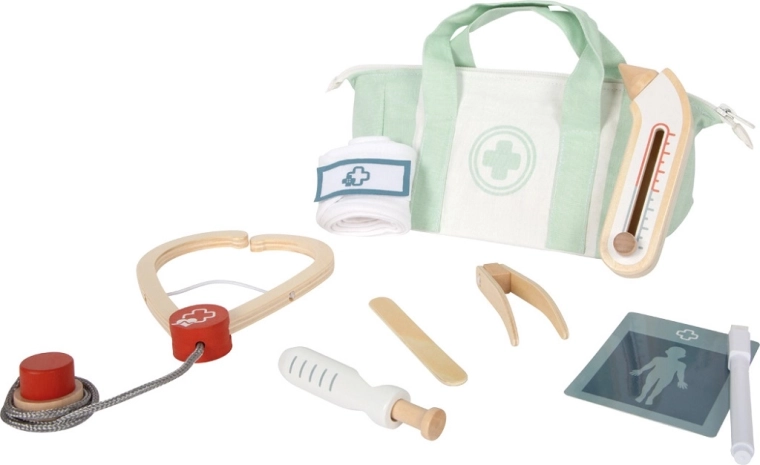 set de doctor small foot con maletín mentolado y herramientas de madera