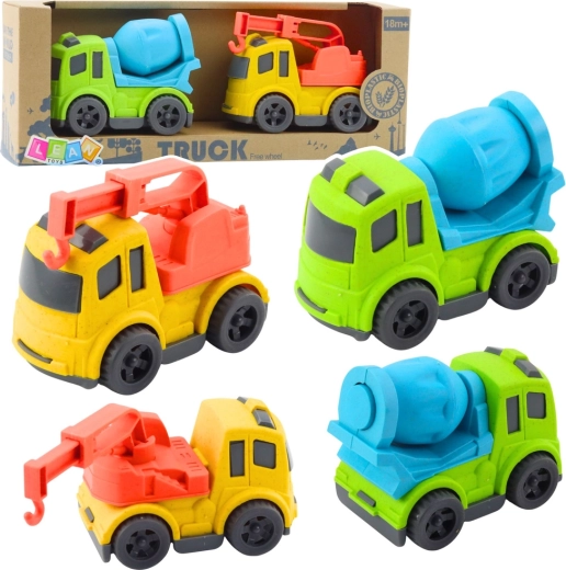 Set de construcción de vehiculos de bio plástico – hormigonera y camión de remolque con gancho