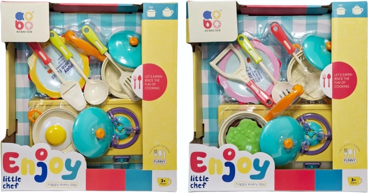 Set de cocina infantil con vajilla y accesorios