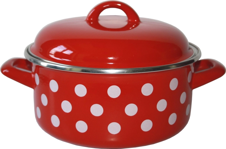 Cazo esmaltado con tapa 14 cm 1 l Puntík rojo