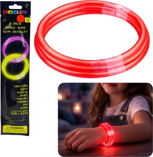 Pulsera luminosa fluorescente triple para la oscuridad Glow Stick 20 cm