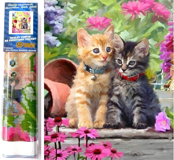 Pintura con diamantes Gatitos en el jardín 30x40 cm