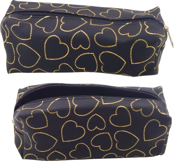 Estuche negro con corazones dorados
