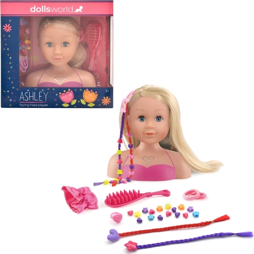 Dolls World cabeza para peinar Ashley rubia 21 cm