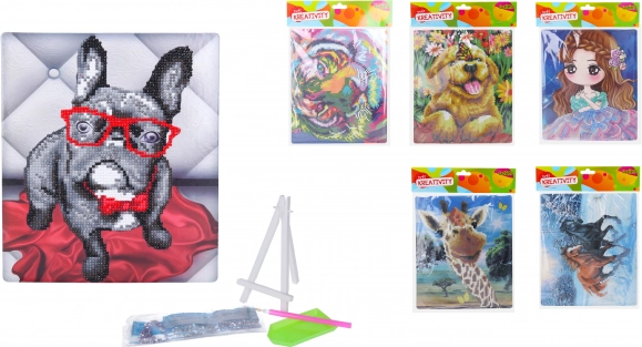 Set creativo de diamond painting 21 × 25 cm con soporte – mezcla de motivos
