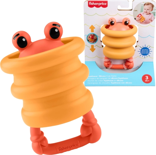 Fisher-Price Squishees cangrejo – sonajero sensorial de silicona y mordedor para bebés