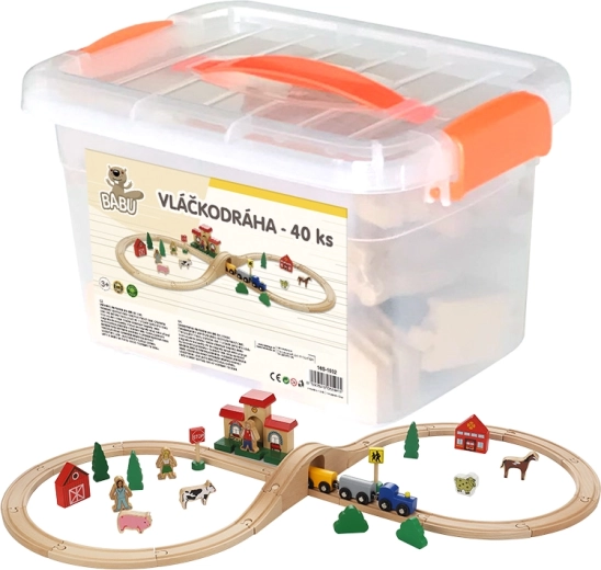 Circuito de tren de madera BABU, 40 piezas