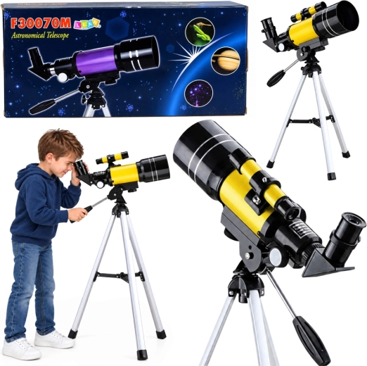 Telescopio astronómico infantil con trípode, 70 mm y aumento de hasta 150×