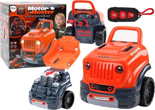 Set de taller infantil: coche desmontable con motor, naranja