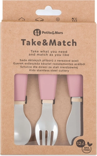 Petite&Mars set de cubiertos infantiles de acero inoxidable take&match dusty rose 12m+