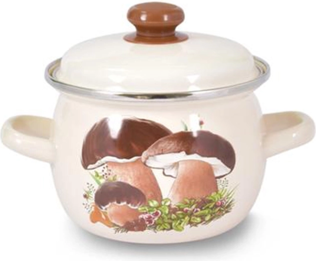 Olla abombada esmaltada con tapa Hongos 1,5 l