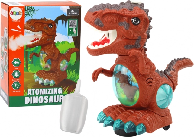 Dinosaurio marrón bailarín con sensor de obstáculos, efectos de luz y sonido