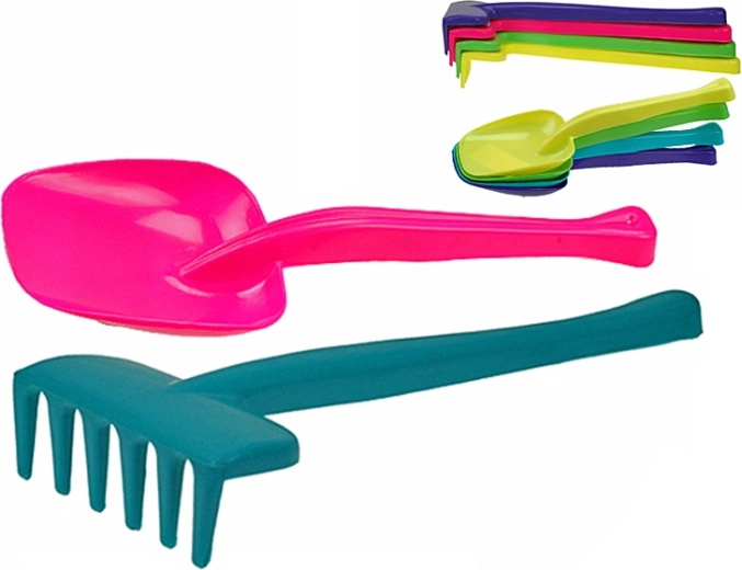 Pala y rastrillo infantiles de 30 cm – set de 20 piezas en cinco colores
