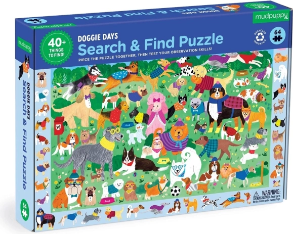 Puzzle Mudpuppy Monta y busca: Día de perros, 64 piezas