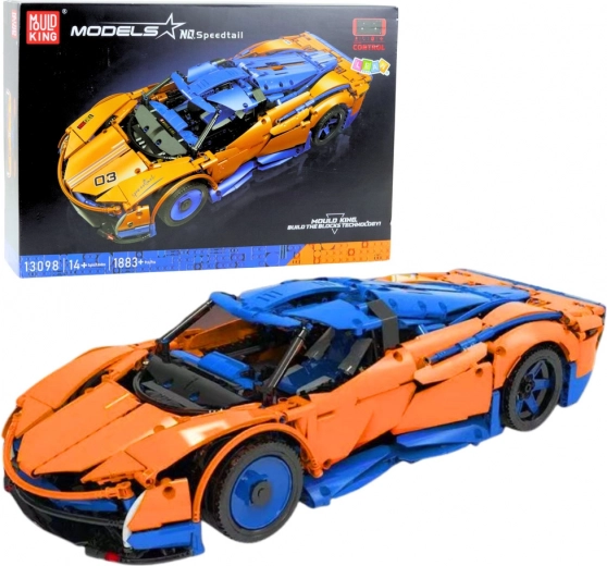 Kit de construcción de coche deportivo con control remoto, 1883 piezas – azul‑naranja