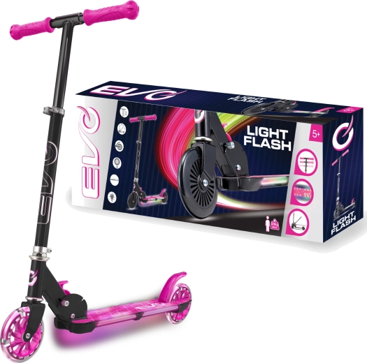 Patinete infantil plegable EVO Light Flash con plataforma LED – rosa