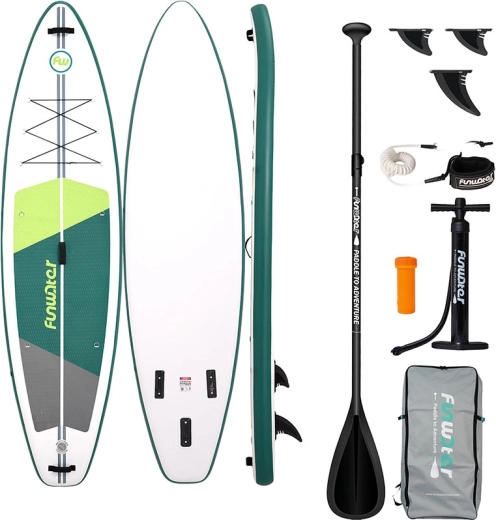 FunWater paddleboard SUP hinchable verde‑blanco 335 × 84 × 15 cm